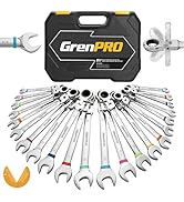 GRENPRO 23PCS Flex-Head Ratcheting Wrench Set, Combination Ratchet Wrenches Set Metric and Standa...