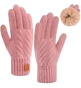 YukiniYa Kids Gloves Winter Thermal Double-Layer Knit Wool Fleece Lined Touchscreen for Boys Girl...