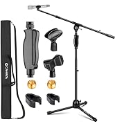 CAHAYA Tripod Microphone Stand: Boom Arm One-Button Release Floor Mic Stand Portable with Carryin...