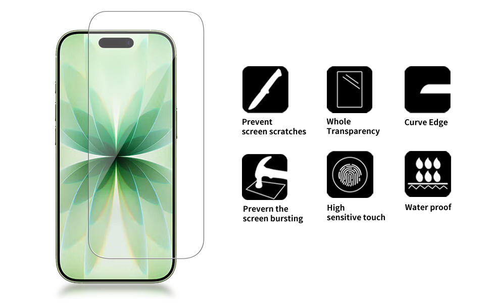 Glass Screen Protector iPhone 17 Pro 6.3 inch 2025 [9H Hardness]-HD Screen Tempered Glass