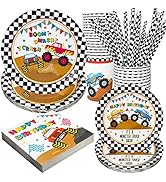 Monster Truck Party Supplies Decorations, Kids Birthday Paper Plates and Napkins Set with Cups an...
