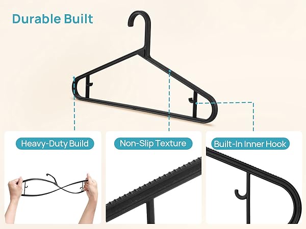 black plastic hangers