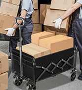 Collapsible Wagons Carts Foldable Wagon, Folding Wagon Cart with All-Terrain Wheels &amp; 2 Cup Holde...