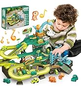 Race Tracks for Kids Ages 3-5, SMILESSKIDDO 73 PCS Dinosaur Car Tracks Toys Gifts for Boys Kids w...