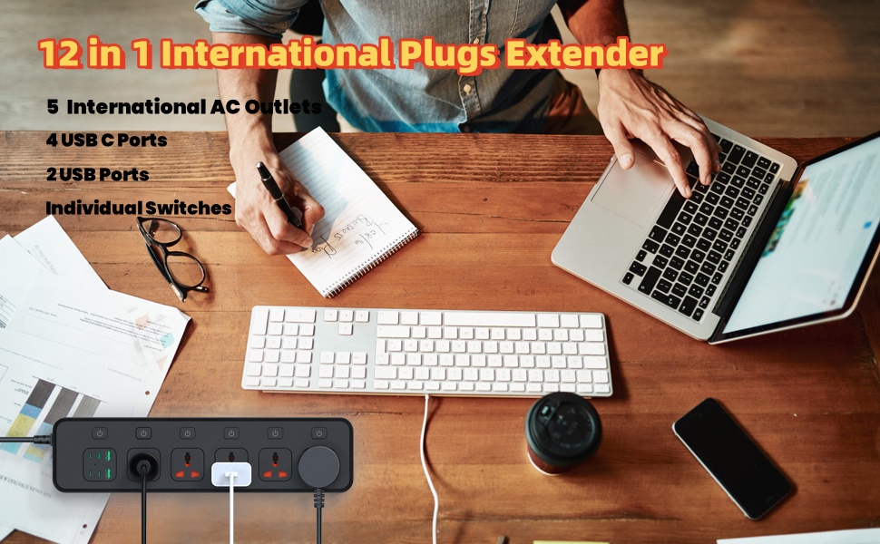 12-in-1 Wall Mount Power Strip with USB Ports