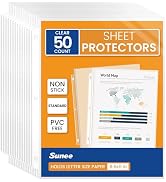 SUNEE Sheet Protectors 50 Packs for 3 Ring Binder, 8.5x11 Clear Plastic Page Sleeves for Paper, D...