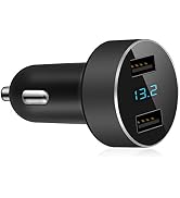 LIHAN 2 USB Car Charger,12V/24V Voltage Meter, Output 4.8A, Cigarette Lighter Plug Adapter Compat...