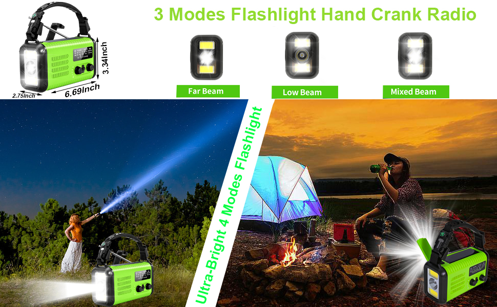 3 modes flashlight hand crank radio