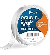 GLUIT New Double Sided Tape Heavy Duty 17.5 lbs Reusable Adhesive Removable Washable Multipurpose...