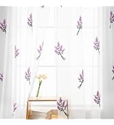 Karseteli Floral Sheer Curtains Embroidered Lavender Patterned Semi-Sheer Curtain 96 Inches Long ...