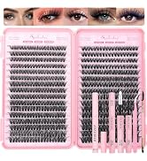 Lash Clusters Kit, 640 Pcs Eyelashes Clusters Extensions Kit 9-16mm Individual Lashes D Curl Fluf...