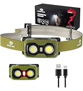 Mossy Oak 600 Lumens Rechargeable Headlamp, Lightweight LED Headlight with White &amp; Red Light, Wat...