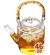 1350ml/46OZ Glass Teapot with Removable Infuser and Lid, Stovetop Safe, Glas Tea Pot for Blooming...