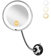 10x Makeup Mirror with Lights, Flexible Magnifying Mirror 3 Light Modes | Wall-Mounted Lighted Va...