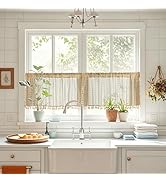 Sutuo Home Beige Boho Short Curtains for Kitchen Window Curtains Over Sink,Sheer Lace Crochet Boh...