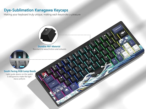 60% Percent Keyboard Wireless with QMK/VIA, Gaming Keyboard Kanagawa, Creamy Keyboard black