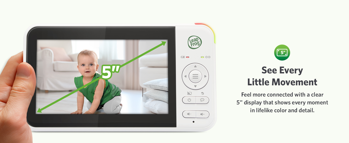 5 inch high resolution LCD screen LeapFrog LeapView 360 baby monitor night vision temperature