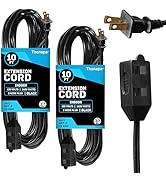 Thonapa 10 Ft Black Extension Cord 2 Prong 3 Outlets, 2 Pack, 16/2 Indoor Extension Cord with Mul...