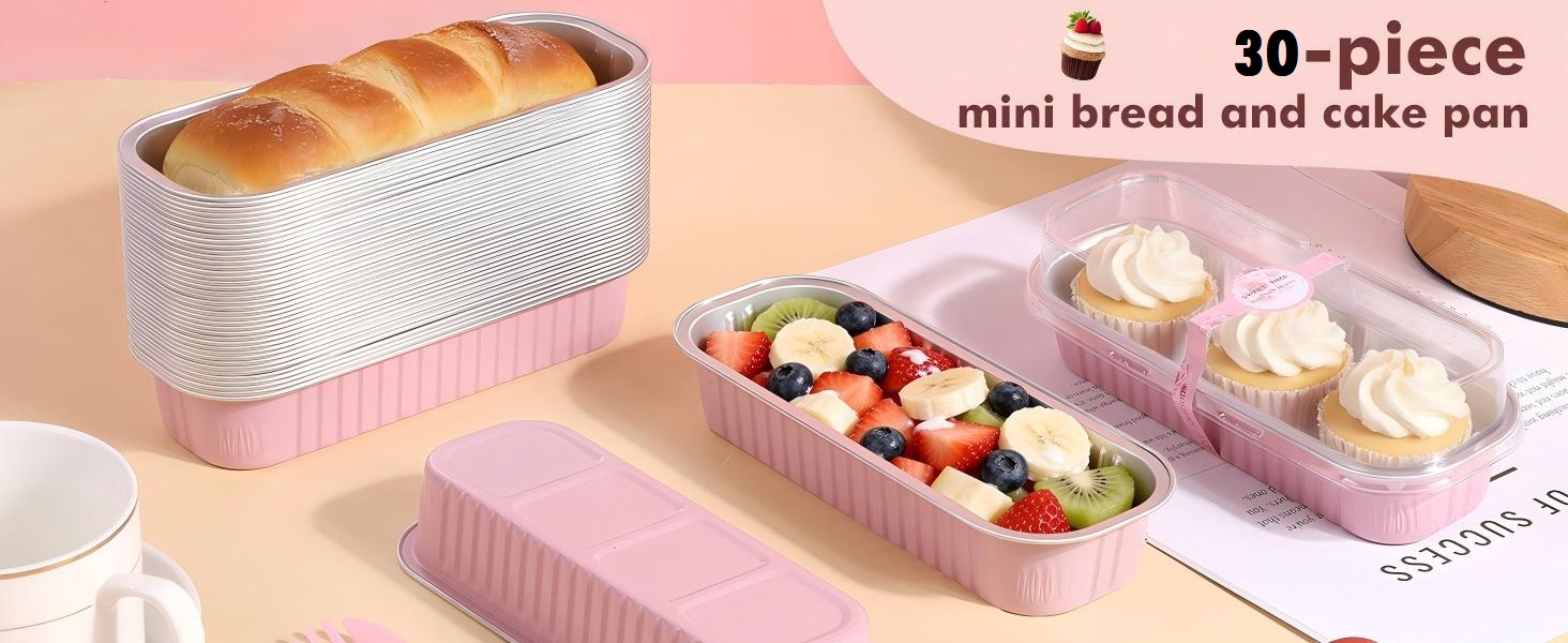 Mini Loaf Cake Pan with Lids and Spoons Disposable Aluminum Tin Foil Pans