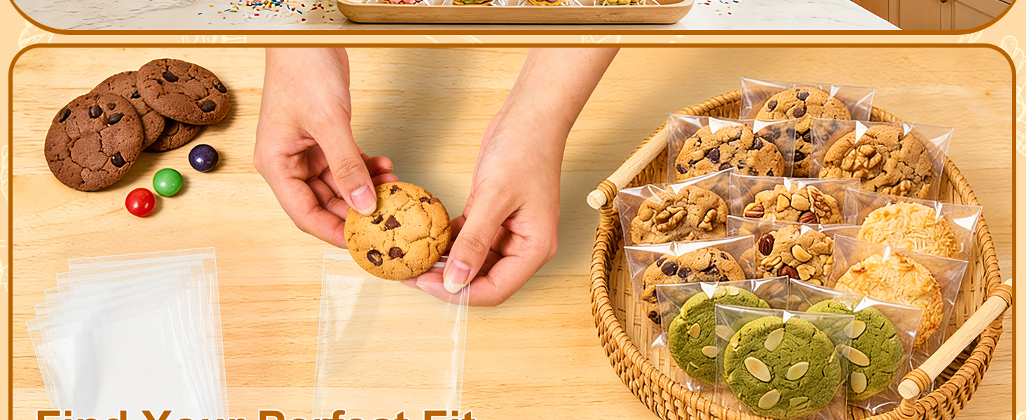 bags for cookies, cellophane bags for cookies, clear sealable bags, cookie plastic bags