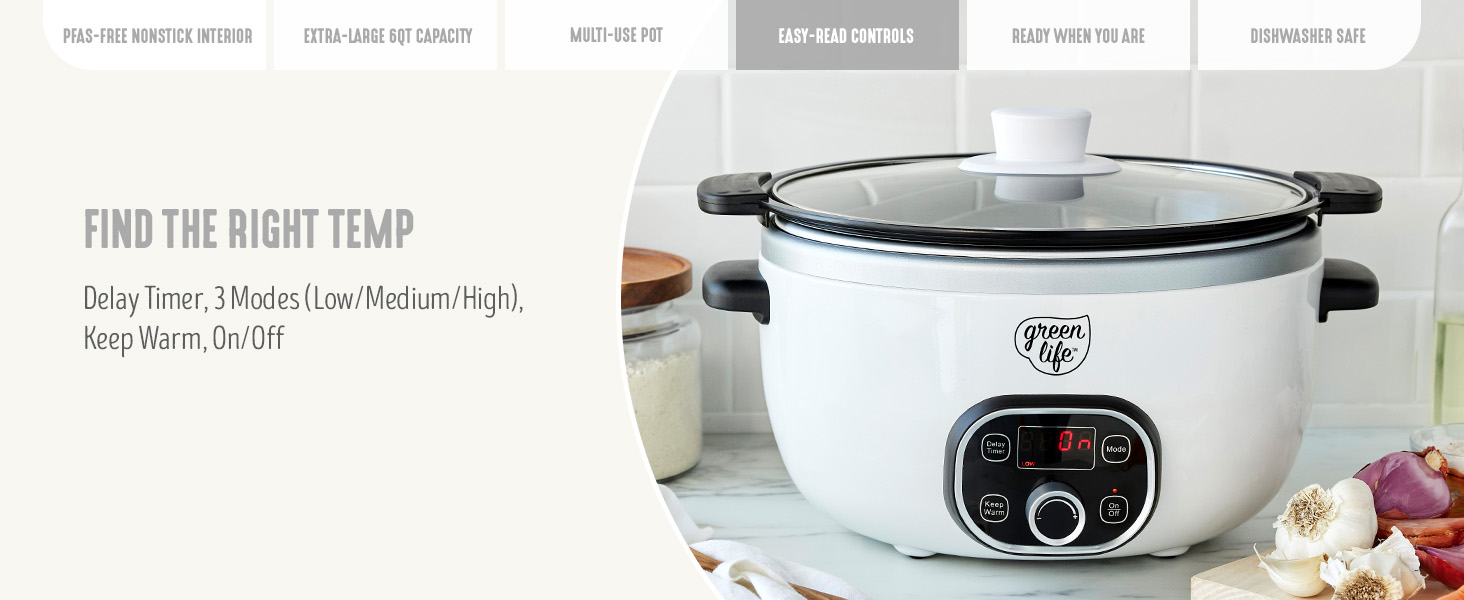 GreenLife, Ceramic Nonstick, PFAS-Free, Non-Toxic, Slow Cooker, Electrics
