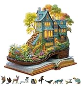 Wooden Jigsaw Puzzle for Adults - 226Piece Fantasy Storybook House on Open Book, Unique-Shaped Wo...