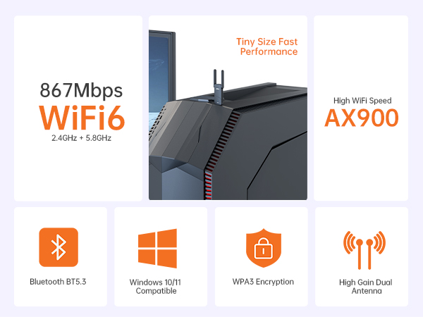 ax900 bluetooth wifi 6 adapter wifi dongle dual band wireless network adapter for desktop laptop pc