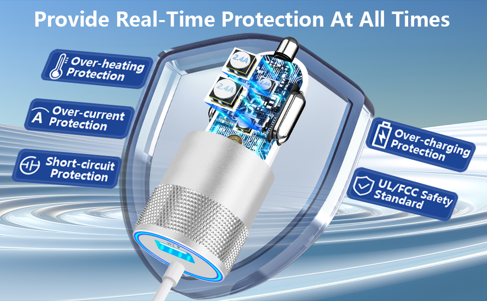 MFi Certified 4.8A Dual USB Power Cigarette Lighter Adapter iPhone Car Charger Fast Charging