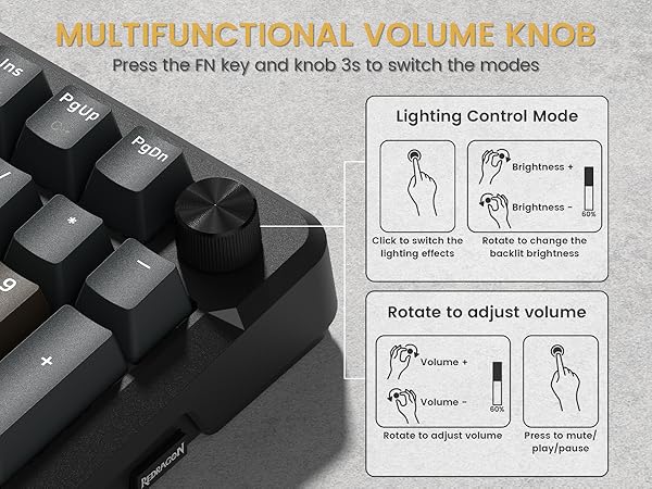Redragon K742 Wireless Mechanical Gaming Keyboard with Knob