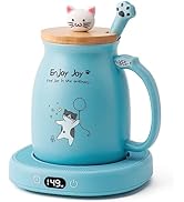 Bsigo Coffee Mug Warmer &amp; Cute Cat Mug Set, Candle Mug Warmer for Home &amp; Office, Electric Smart C...