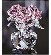 QFkris Pink Crystal Rose Bouquet Flower Figurine for Home Decor 2.8" Glass Flowers Ornament Colle...
