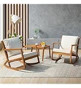 IDZO Rocking Chairs Design Heavy Duty 400lbs Capacity Wood Patio Bistro Set 3 Piece Outdoor