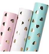 Ribbli Birthday Wrapping Paper Heart Foil Mini Roll Gift Wrap for Women Girls Anniversary Mother'...