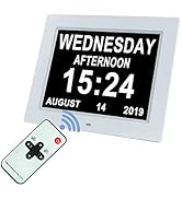 [Upgraded 10 Inch] Digital Day Calendar Clock Auto-Diming &amp; 8 Alarms Options Extra Large Non-Abbr...