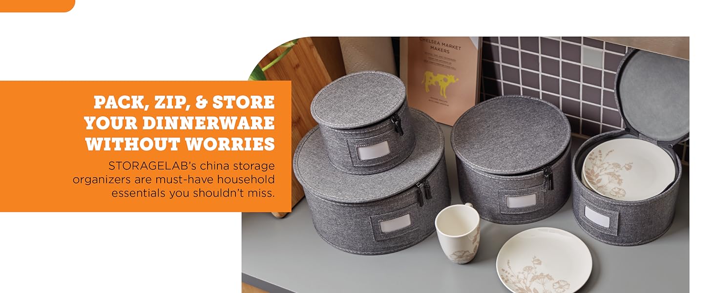 StorageLab Storage Containers 4-Piece Hard Shell Storage Cups, Mugs, and Plate Organizer
