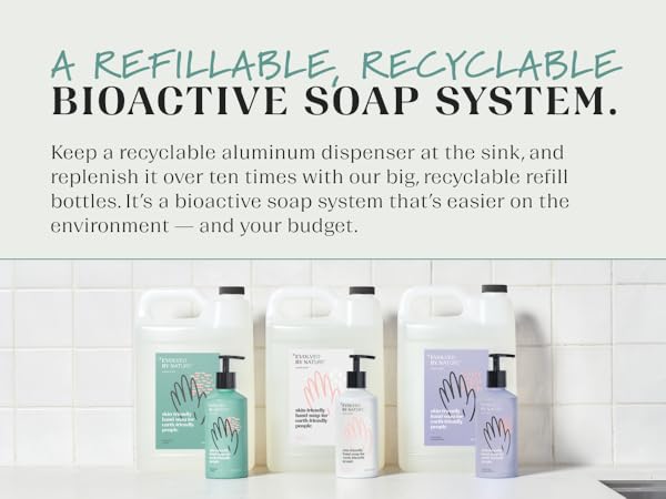 A refillable, recyclable bioactive soap system