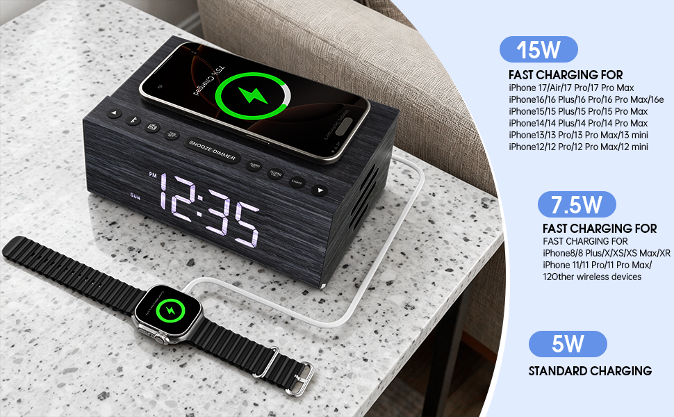 Alarm Clock with Wireless Charging