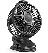 Koonie Portable Clip On Fan, Small USB Fan Battery Operated, 3 Speed Rechargeable Mini Fan With L...