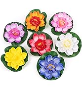 Framendino, 7 Pack Artificial Floating Foam Lotus Flower Water Lily Pads for Home Garden Pond Dec...