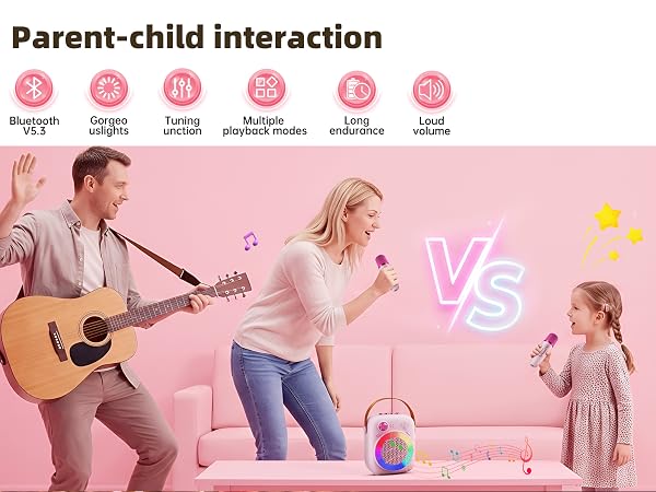 Kids Karaoke Machine Ages 3-12, Bluetooth 5.3 Speaker with 2 Wireless Mics