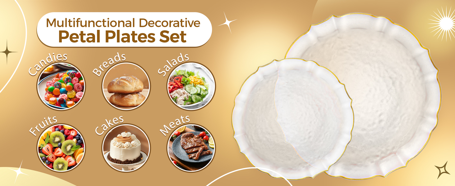 clear and gold plastic plates