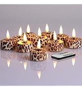 Eywamage Leopard Flameless Tealights with Remote Batteries, Flickering Cheetah LED Tea Votive Can...