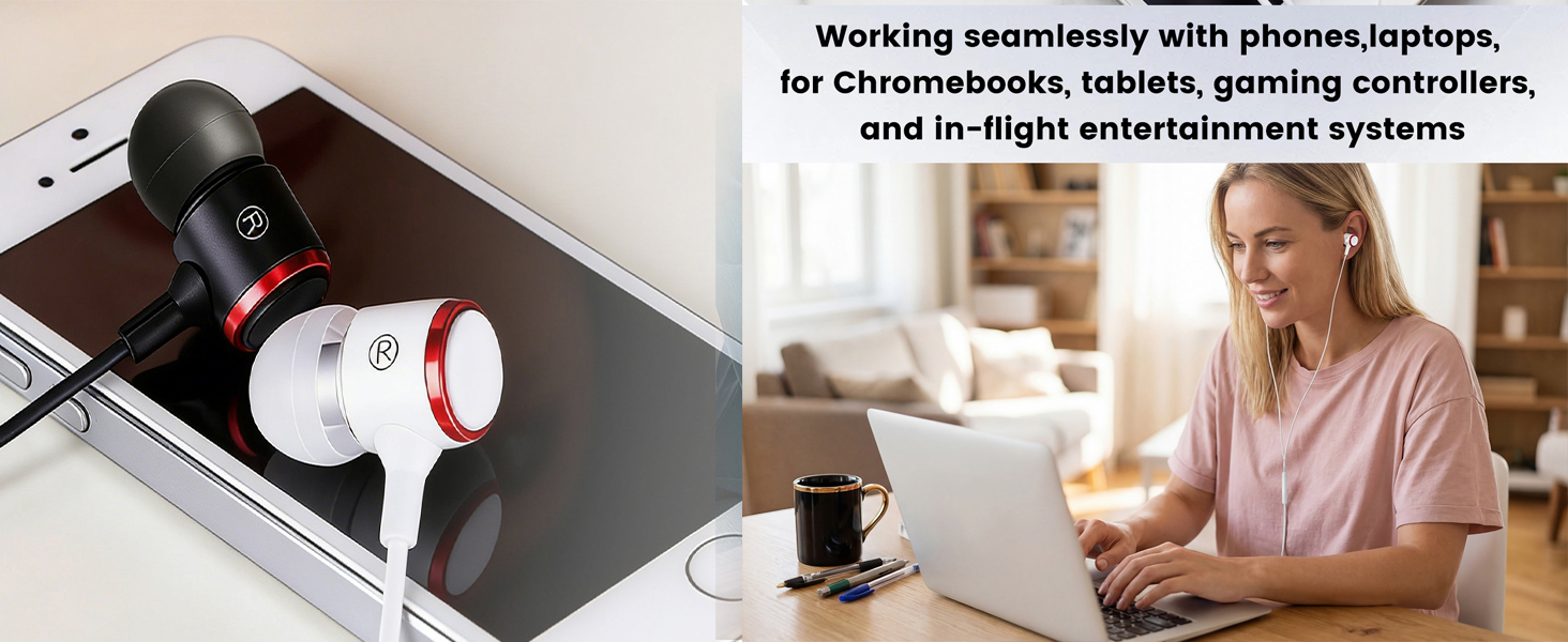 Wired Headphones with Case for MacBook Air 13-inch 2025 Laptop,3.5mm Audio Jack Corded Earbuds