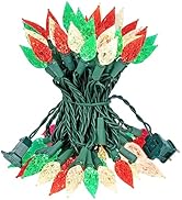 BOHON Red White and Green Christmas Lights Outdoor Faceted C6 50 LED 25ft Plug in Fairy Twinkle W...