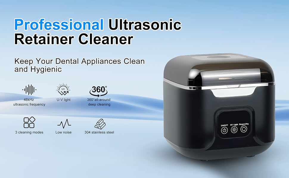 48kHz Retainer Cleaner Machine for Dentures, Night Mouth Guards, Jewelry, Aligner, Braces