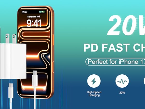 20w iphone 16 15 pro max charger fast charging block cord cable 10 ft long usb c type