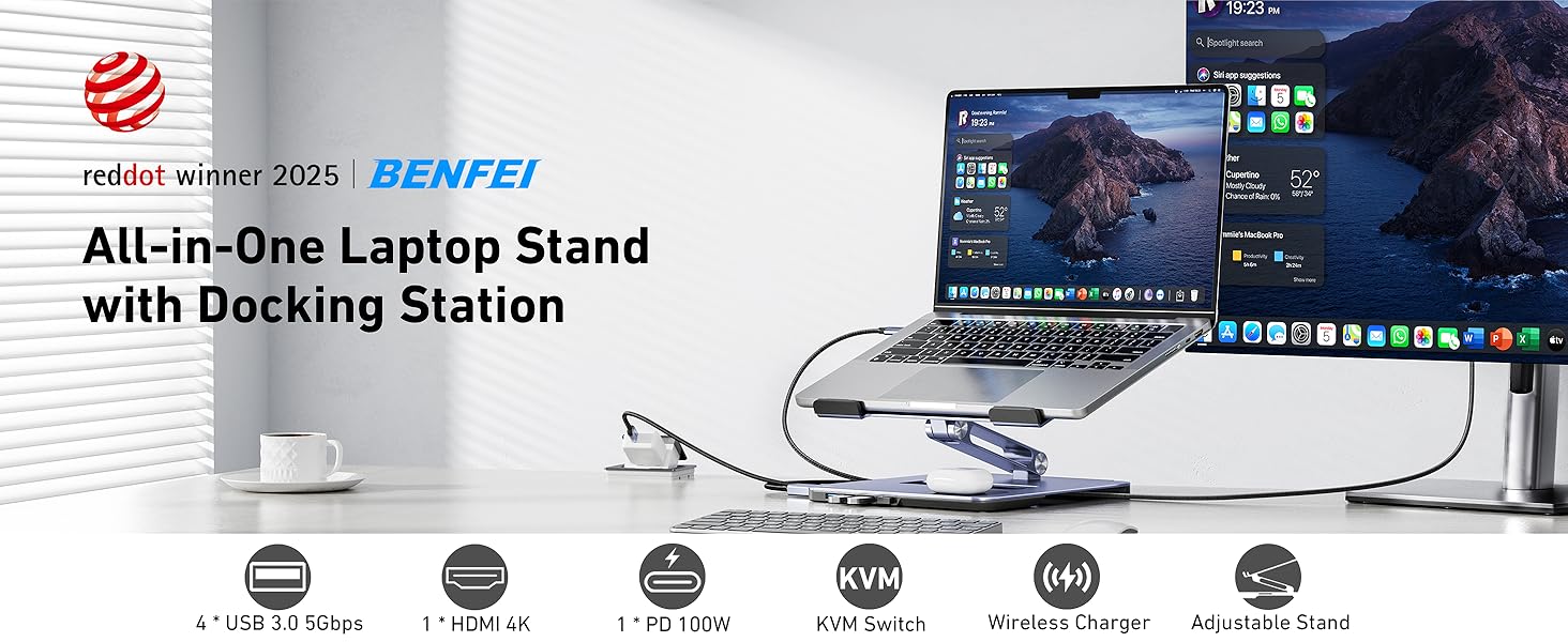 BENFEI Laptop Stand with USB C 6in1 Docking Station