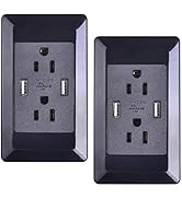Greencycle Black USB Outlets Receptacles,15 Amp 4 in 1 Electrical Outlets with USB Ports 2 Pack, ...