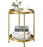 danpinera 2-Tier End Table, Outdoor Side Table Metal Round Side Table with Removable Tray, Small ...