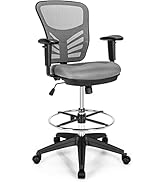 COSTWAY Ergonomic Drafting Chair, Mesh Back Tall Computer Office Chair w/Adjustable Footrest, Fli...